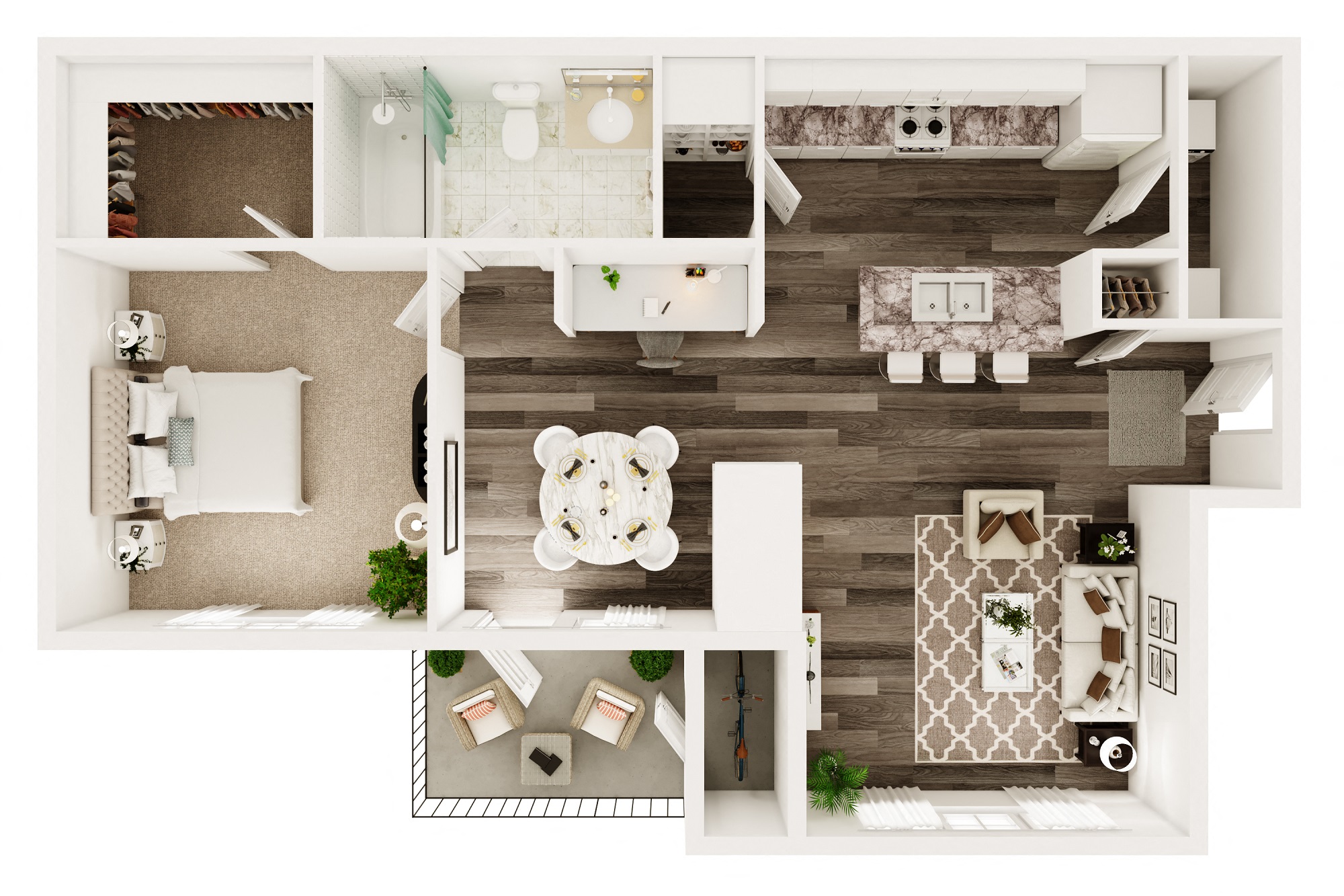 Floor plan for 1 bed, 1 bath, 794 sqft